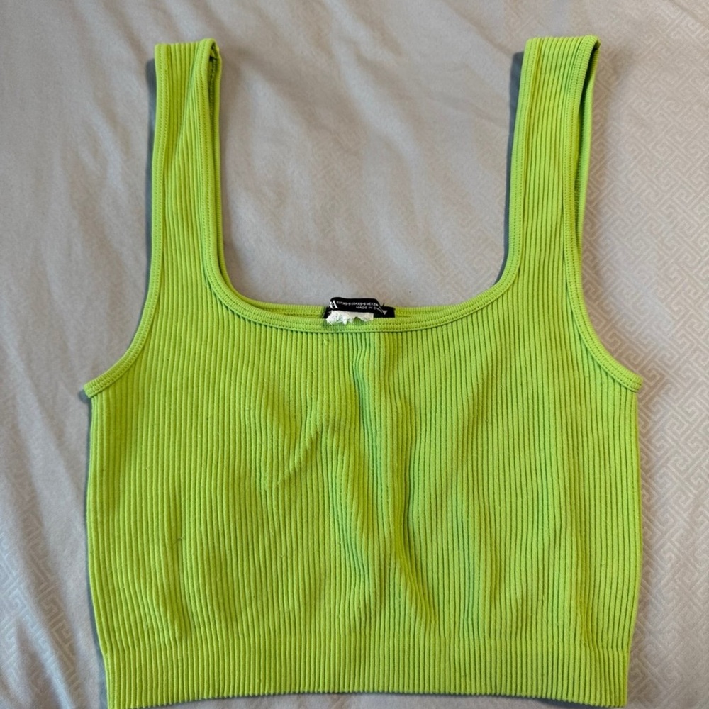 Zara Lime Green Ribbed Crop Tank Top